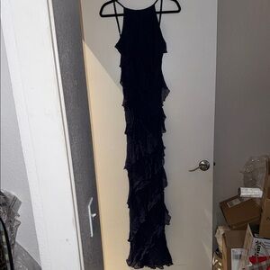 Elegant Navy Blue Ruffled Dress